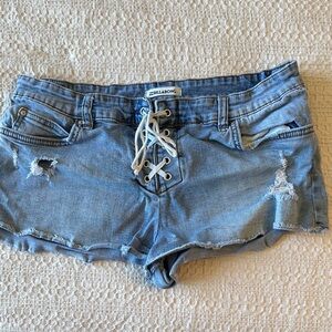 Billabong Women's Light Blue Lace-Up Denim Shorts
